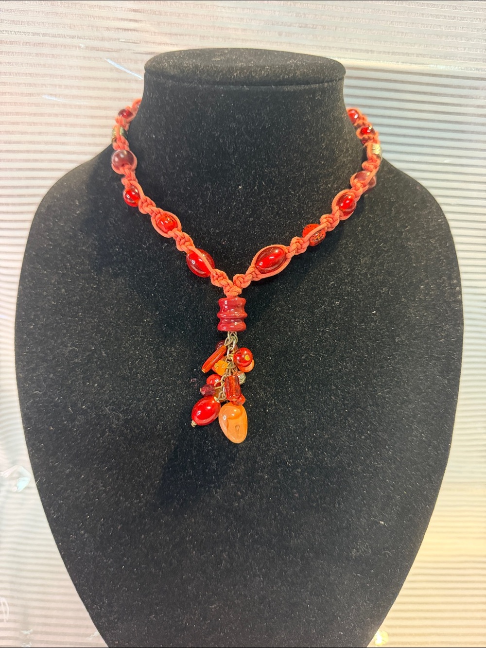 Source Unknown Red Bead Tassel Necklace